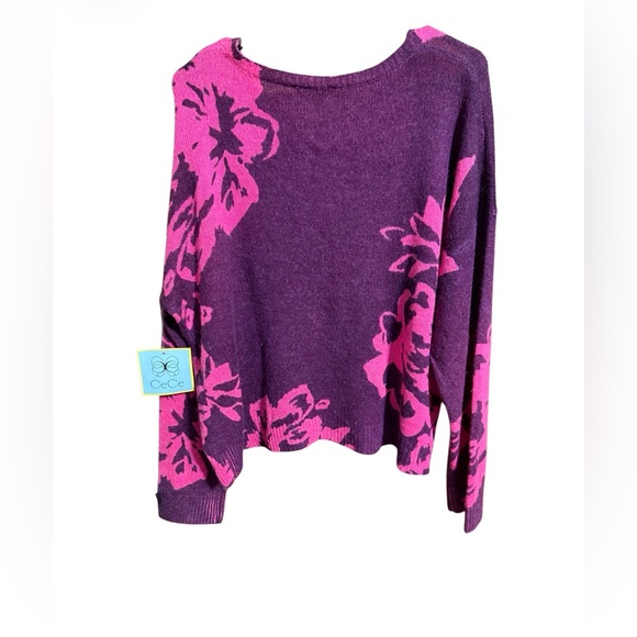 CeCe Purple Pink Floral Knit Sweater Long Sleeve Lightweight Pullover Women’s - Picture 2 of 2